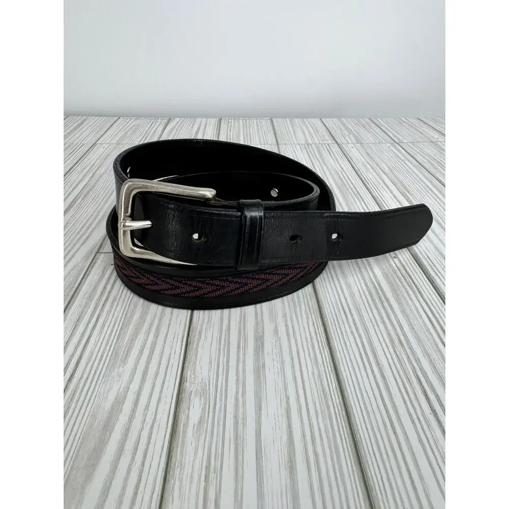 Gap belt men's 34 buffalo head nickel silver tone Italian leather western black